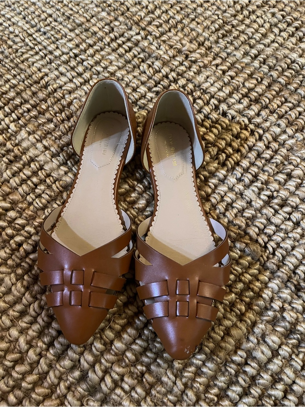 Isaac Mizrahi Cognac Brown Woven Pointed-Toe Flats
